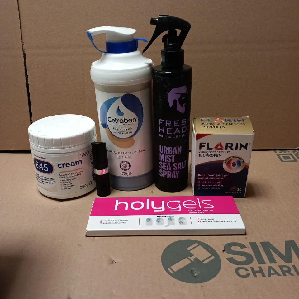 APPROXIMATEY 20 ASSORTED HEALTH AND BEAUTY PRODUCTS TO INCLUDE - E45 CREAM - HOLY GELS GEL NAIL STRIPS AND CETRABEN OATMEAL CREAM