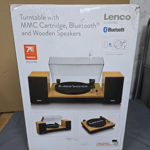 LENCO TURNTABLE WITH MMC CARTRIDGE, BLUETOOTH & WOODEN SPEAKERS – LS-300WD – BOXED