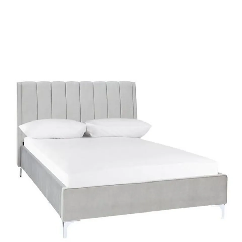 BOXED GRADE 1 PHOEBE GREY VELVET DOUBLE BED FRAME (1 OF 2 BOXES ONLY) RRP £559.99