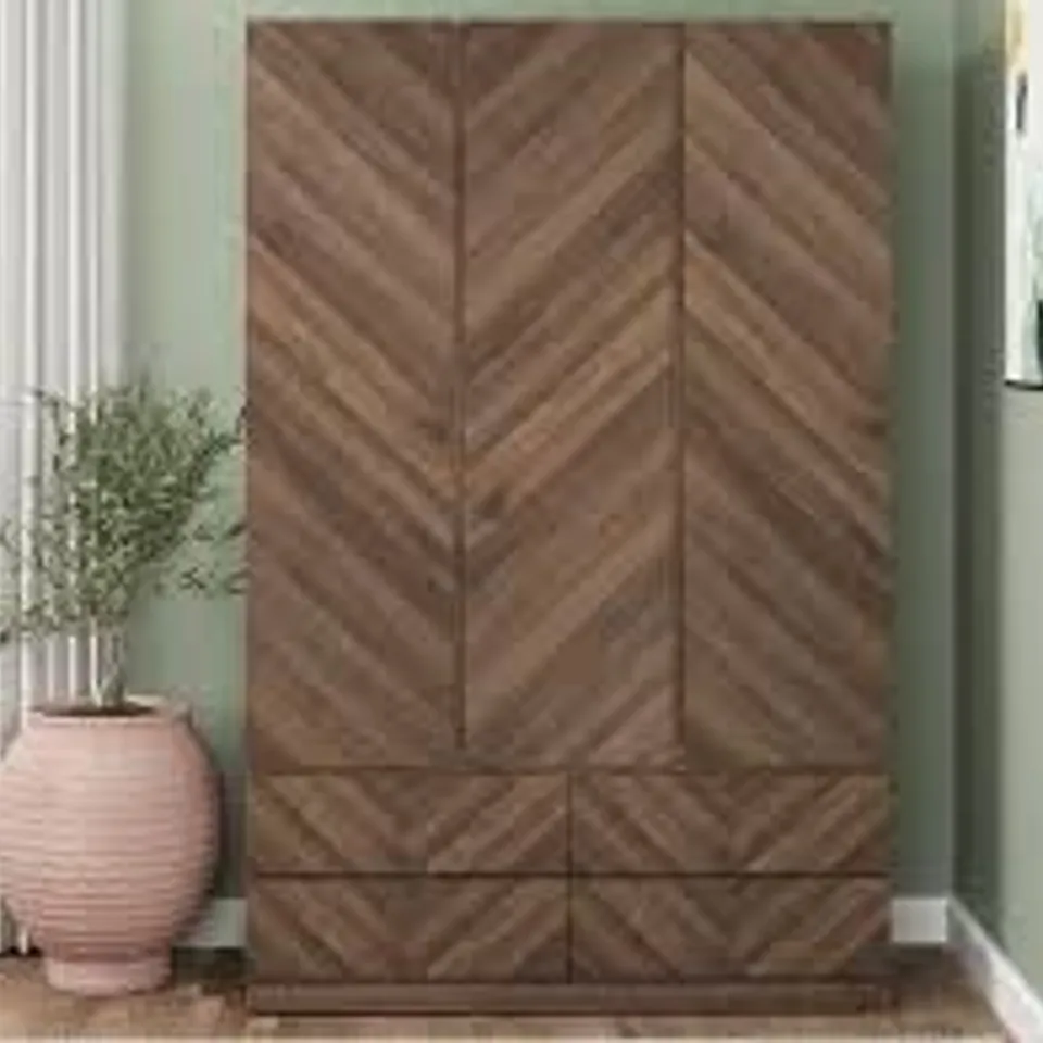 BOXED GFW CATANIA 3 DOOR 4 DRAWER ROYAL WALNUT WOOD WARDROBE (3 BOXES)