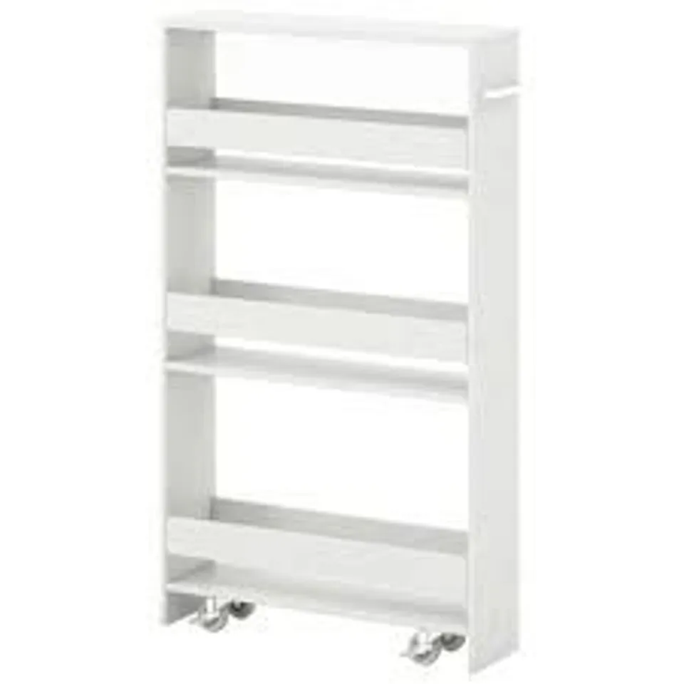 BOXED COSTWAY 4-TIER SLIM STORAGE CART WITH OPEN SHELVES AND WHEELS 