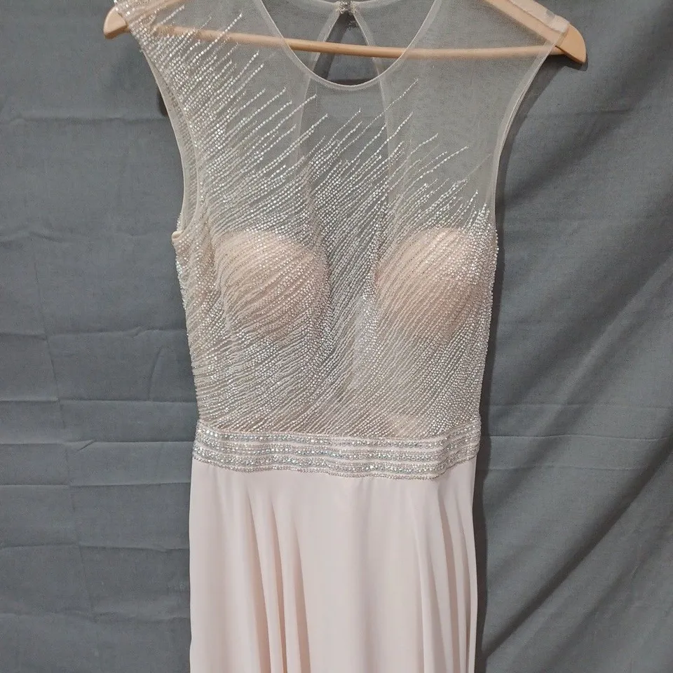 MANON SEQUIN DETAIL MESH DRESS IN CHAMPAGNE - SIZE 12