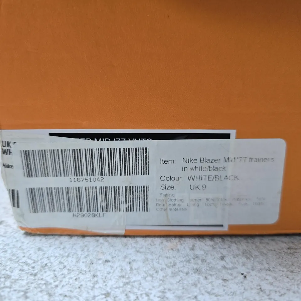 BOXED PAIR OF NIKE BLAZER MID '77 TRAINERS – UK9, GREY/WHITE WITH BLUE SWOOSH