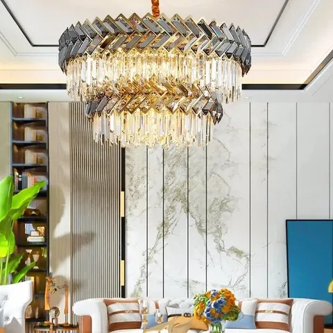 BOXED MOSSODOR HALO-CONTEMPORARY ROUND K9 CRYSTAL GLASS CHANDELIER - GOLD (1 BOX)
