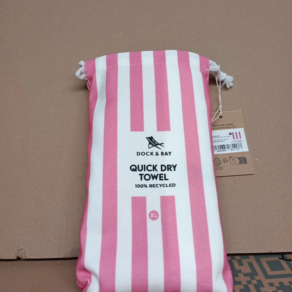 DOCK & BAY QUICK DRY TOWEL – PINK & WHITE STRIPE, 100% RECYCLED
