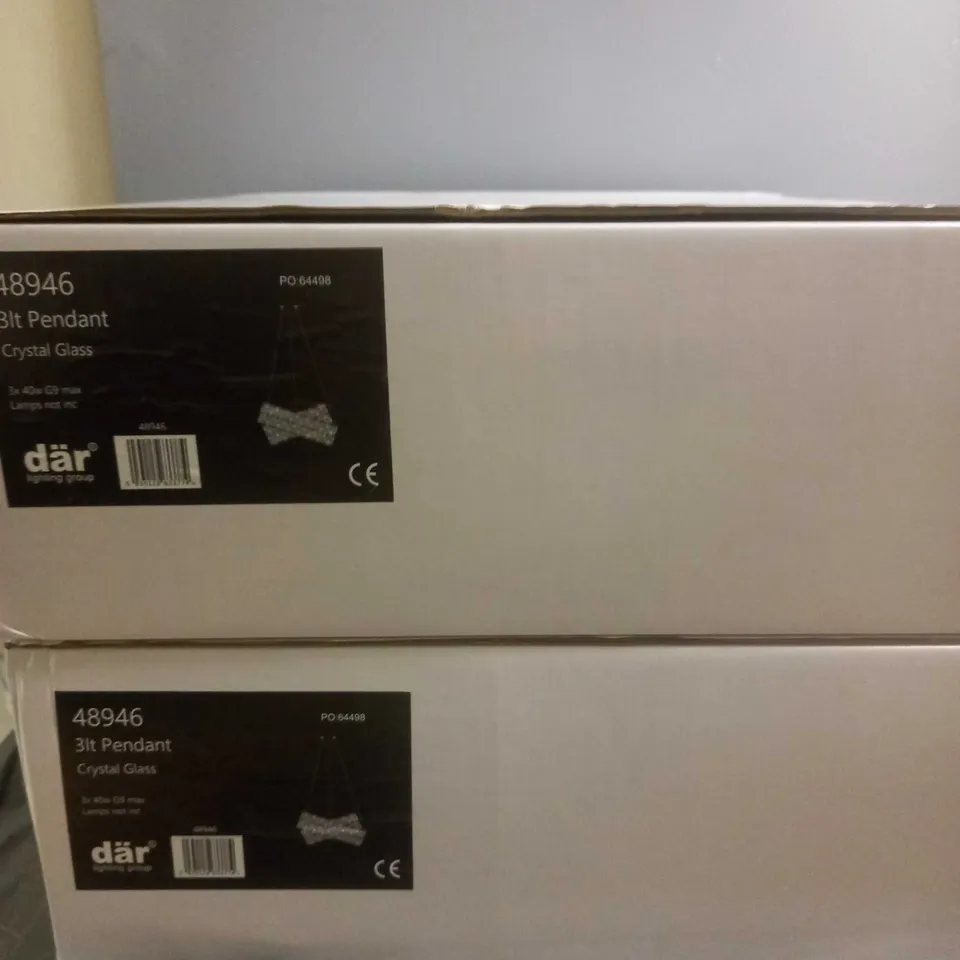 BRAND NEW LOT OF 2 DAR 3 LIGHT PENDANT CRYSTAL GLASS