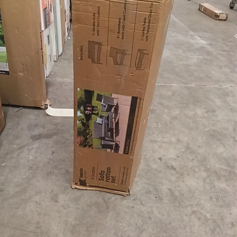 BOXED KEPLIN 4 SEATER SOFA GARDEN RATTAN SET GREY COLOUR