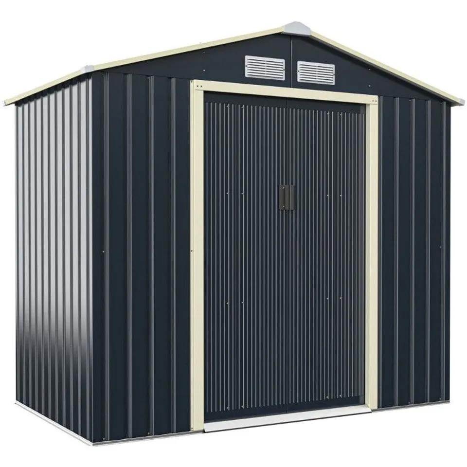 BOXED COSTWAY 7 X 4 FEET METAL STORAGE SHED WITH SLIDING DOUBLE LOCKABLE DOORS - GREY (2 BOXES)