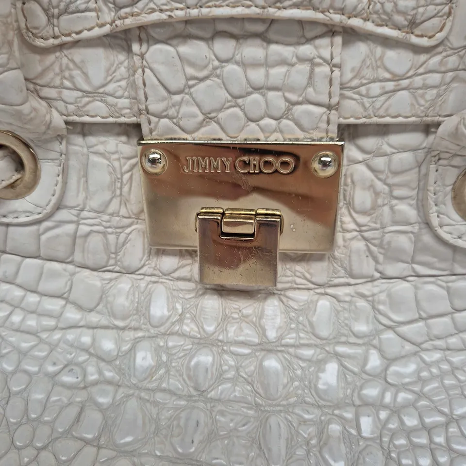JIMMY CHOO CROCODILE-EMBOSSED LEATHER HANDBAG – CREAM
