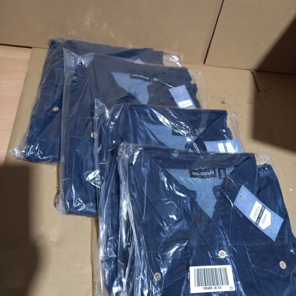 4 X BRAND NEW ELBOW SLEEVE BUTTON UP STRETCH DENIM DRESS BY NINA LEONARD INDIGO 2XL
