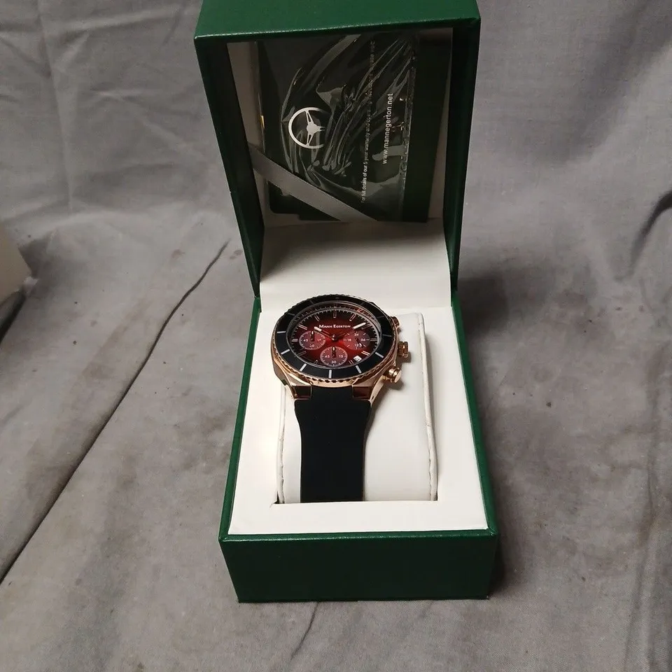 MANN EGERTON LIMITED EDITION WRISTWATCH – ROSE GOLD CASE, BLACK BEZEL & STRAP