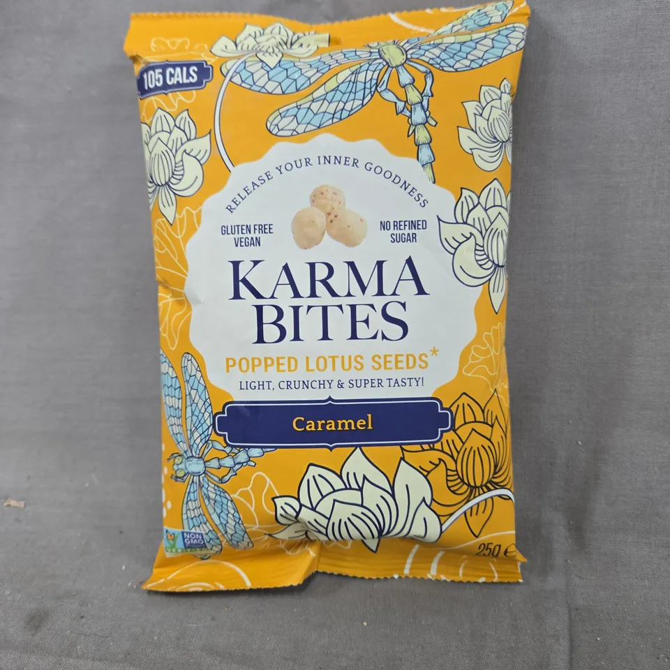 KARMA BITES POPPED LOTUS SEEDS (CARAMEL) - BOX OF APPROXIMATELY 10 PACKS