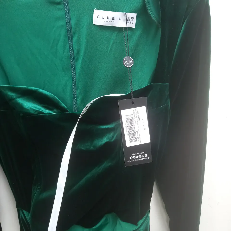 CLUB OF LONDON BOTTLE GREEN VELVET CORSET STYLE MAXI DRESS - UK 10
