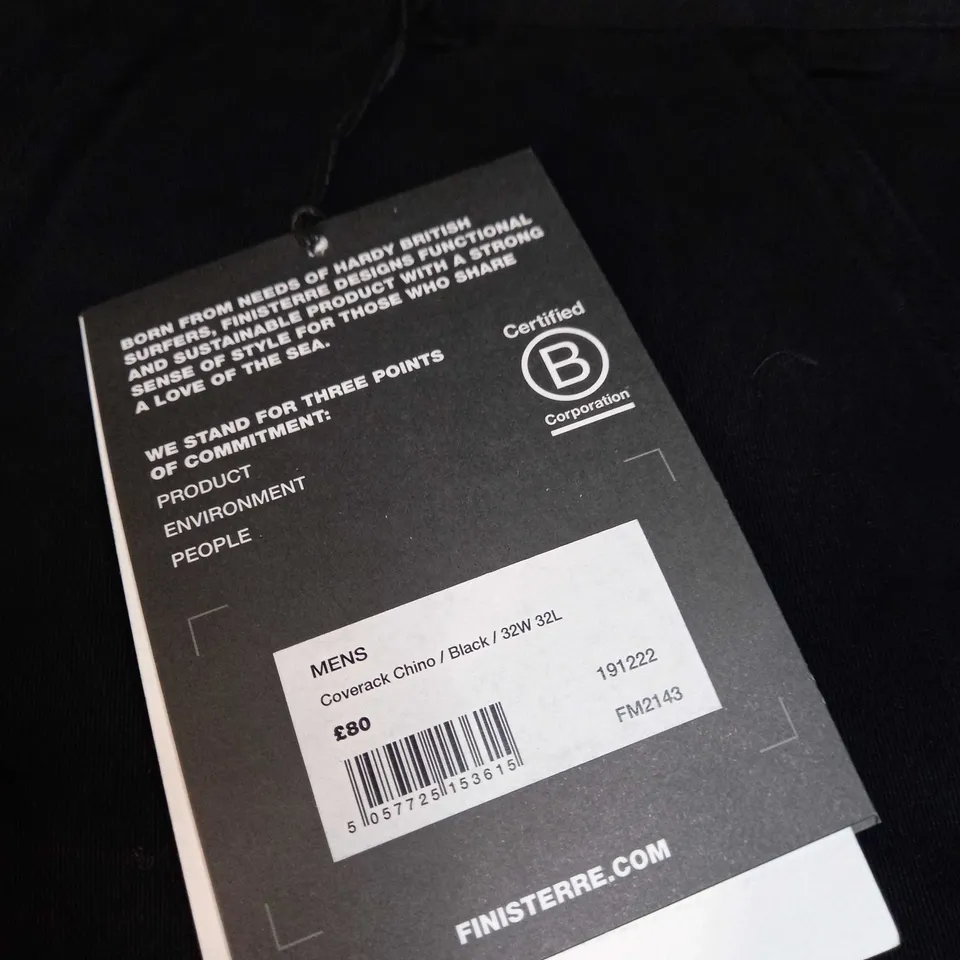 FINISTERRE ORGANIC COTTON BLACK COVERACK CHINO - SIZE 32W/32L