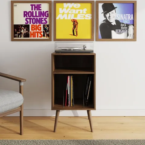 BOXED GFW JAXON 2 SHELF WALNUT COMPACT OPEN TURNTABLE STAND