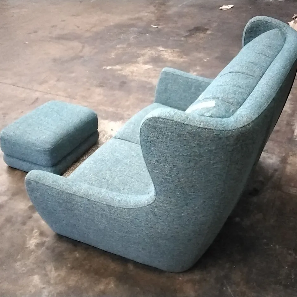 QUALITY DESIGNER REBECCA SMALL SOFA IN PIERO EDGEROW WITH LIGHTWOOD AND FOOTSTOOL