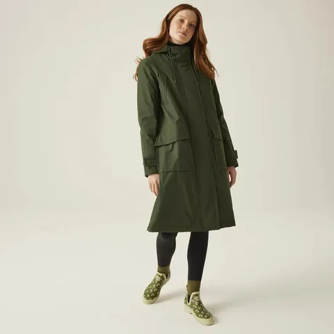 BRAND NEW REGATTA WOMENS ORLA KIELY LONGLINE JACKET IN DARK KHAKI - SIZE 8