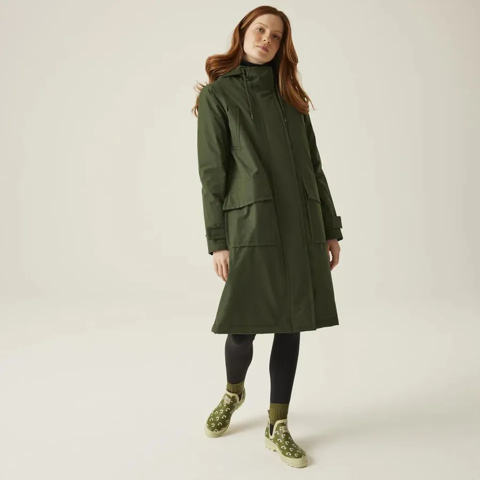 BRAND NEW REGATTA WOMENS ORLA KIELY LONGLINE JACKET IN DARK KHAKI - SIZE 16