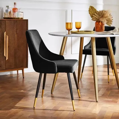BOXED ARIANA SET OF 2 DINING CHAIRS BLACK VELVET