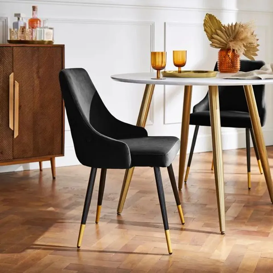 BOXED ARIANA SET OF 2 DINING CHAIRS BLACK VELVET