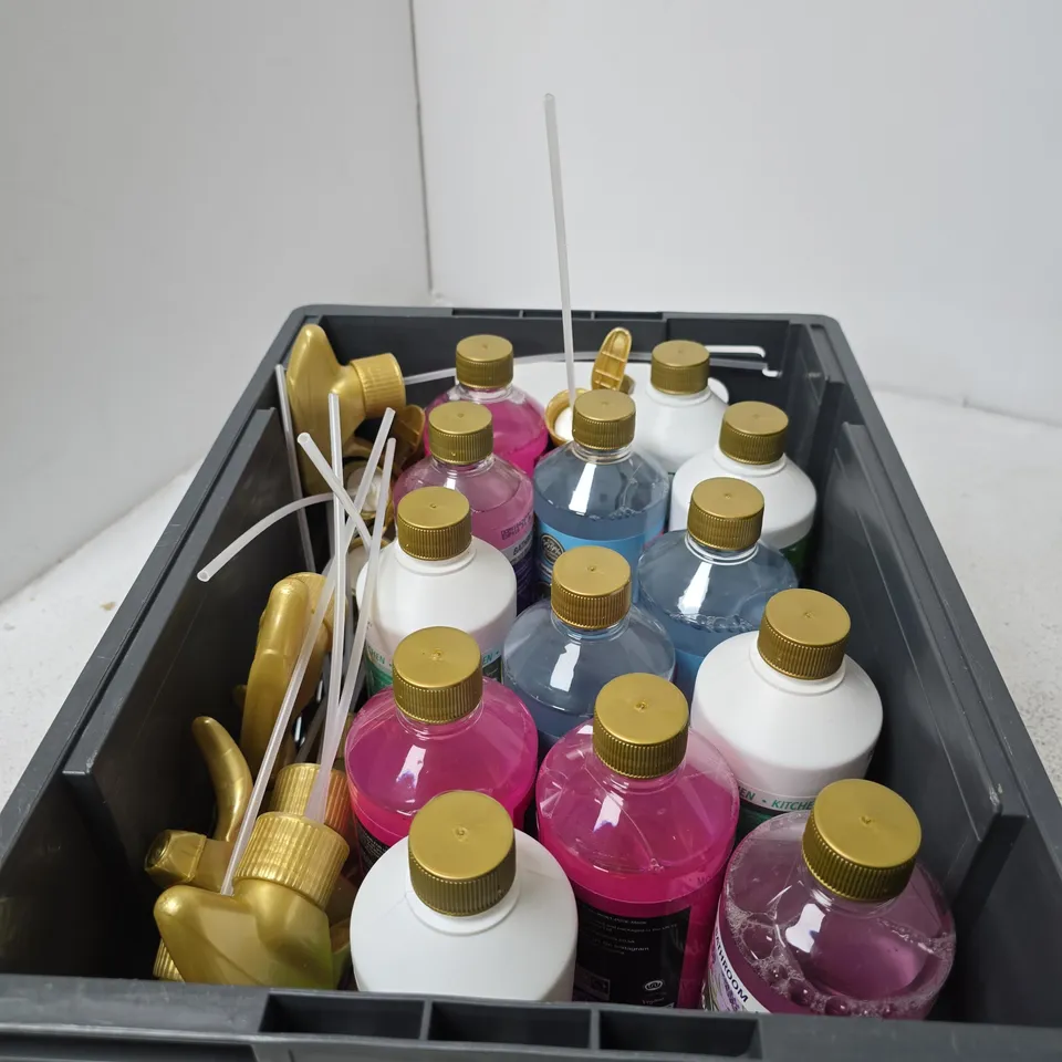 APPROXIMATELY 15 ASSORTED HOUSEHOLD LIQUIDS INCLUDING FABULOSA SPOTLESS KITCHEN AND FABULOSA DAZZLING BATHROOM