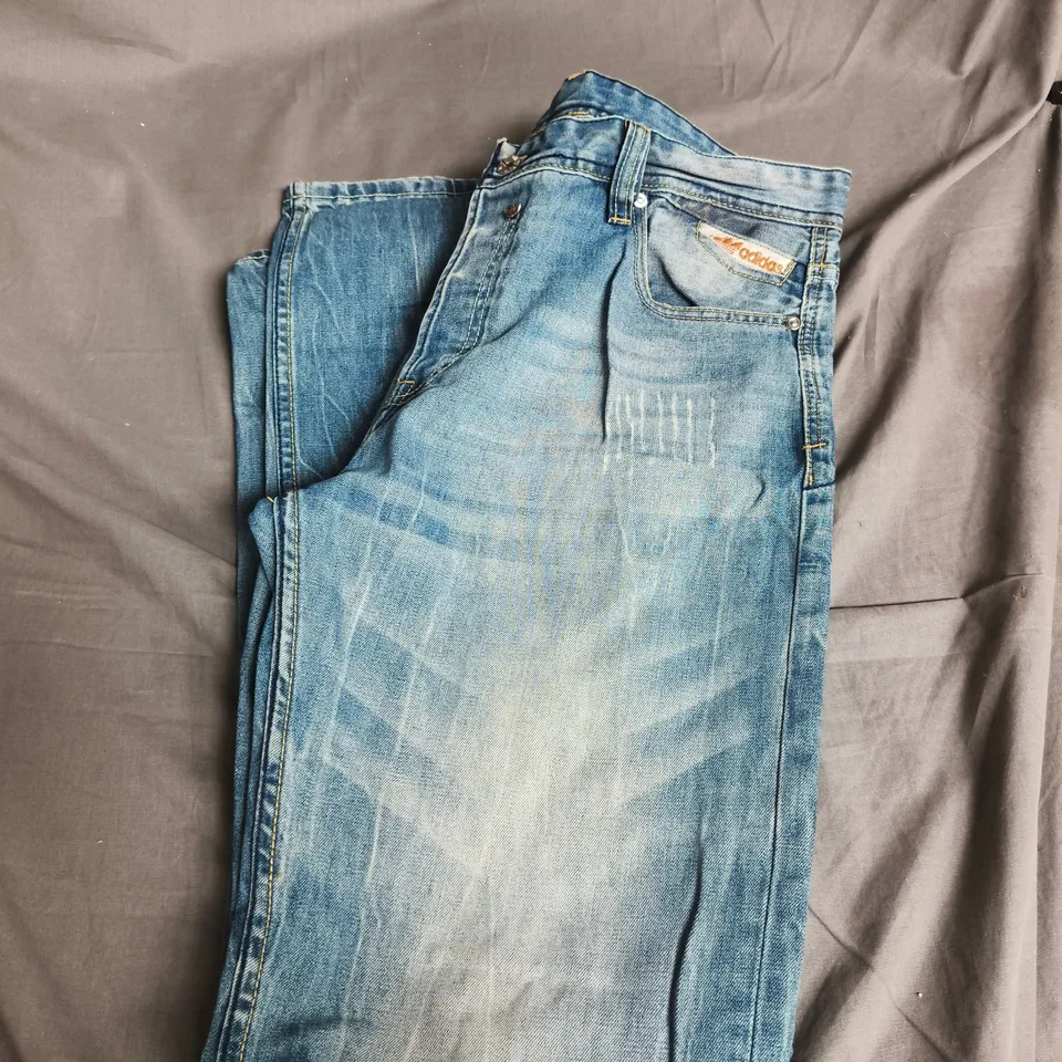 ADIDAS DENIM JEANS – MEN'S, LIGHT-WASH WITH DISTRESSING SIZE 38