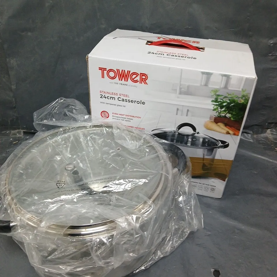 BOXED TOWER 24CM STAINLESS STEEL CASSEROLE DISH 