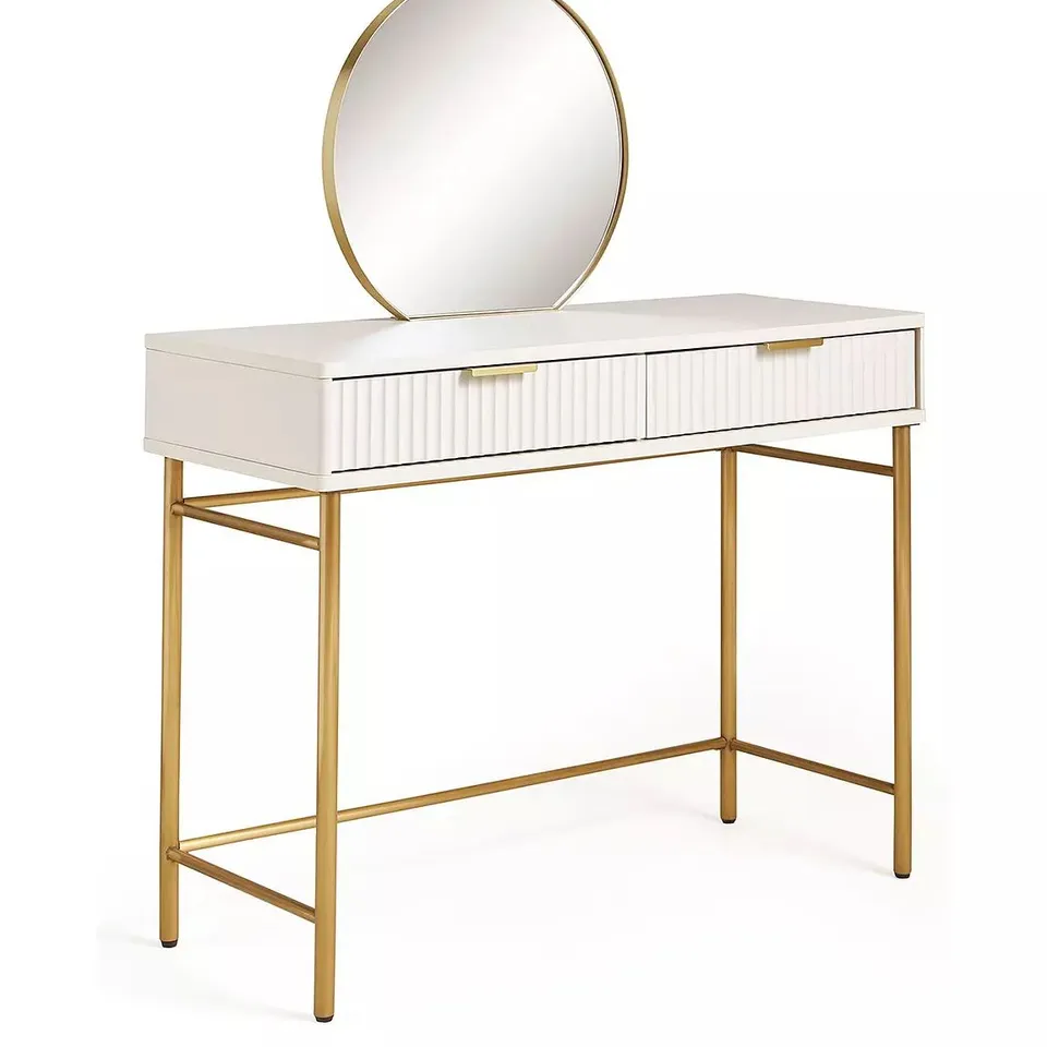 CORA DRESSING TABLE AND MIRROR SET - IVORY/BRASS - COLLECTION ONLY