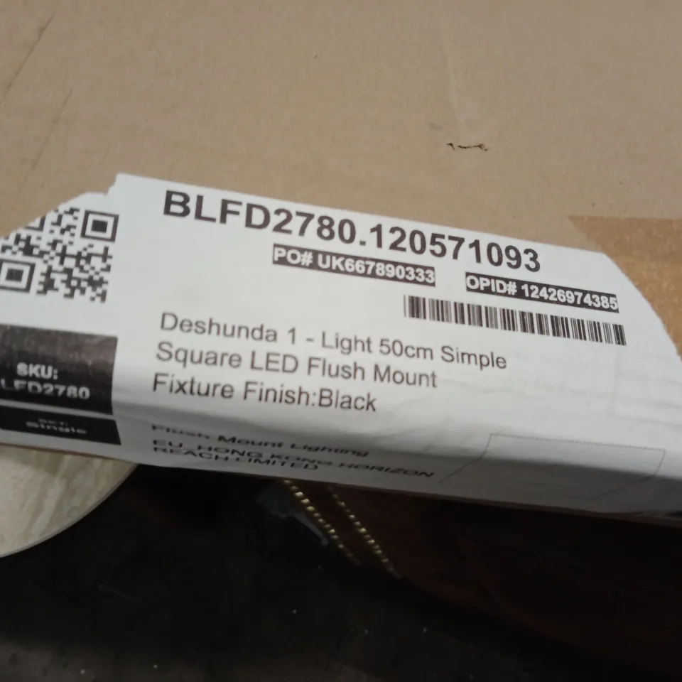 BOXED DESHUNDA 1 – 50CM SQUARE LED FLUSH MOUNT FIXTURE, BLACK FINISH