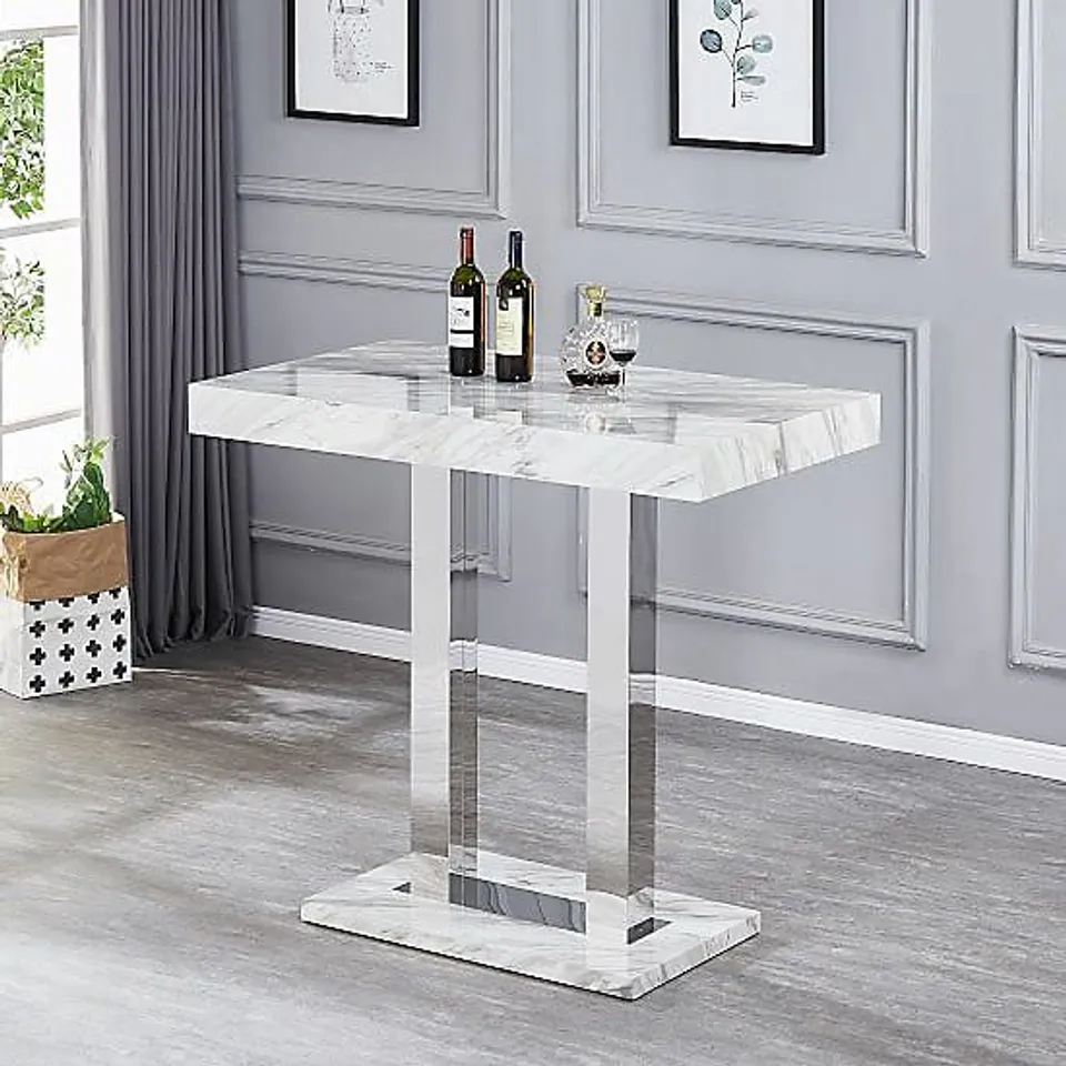 BOXED CAPRICE HIGH GLOSS BAR TABLE IN MAGNESIA MARBLE EFFECT (2 BOXES)