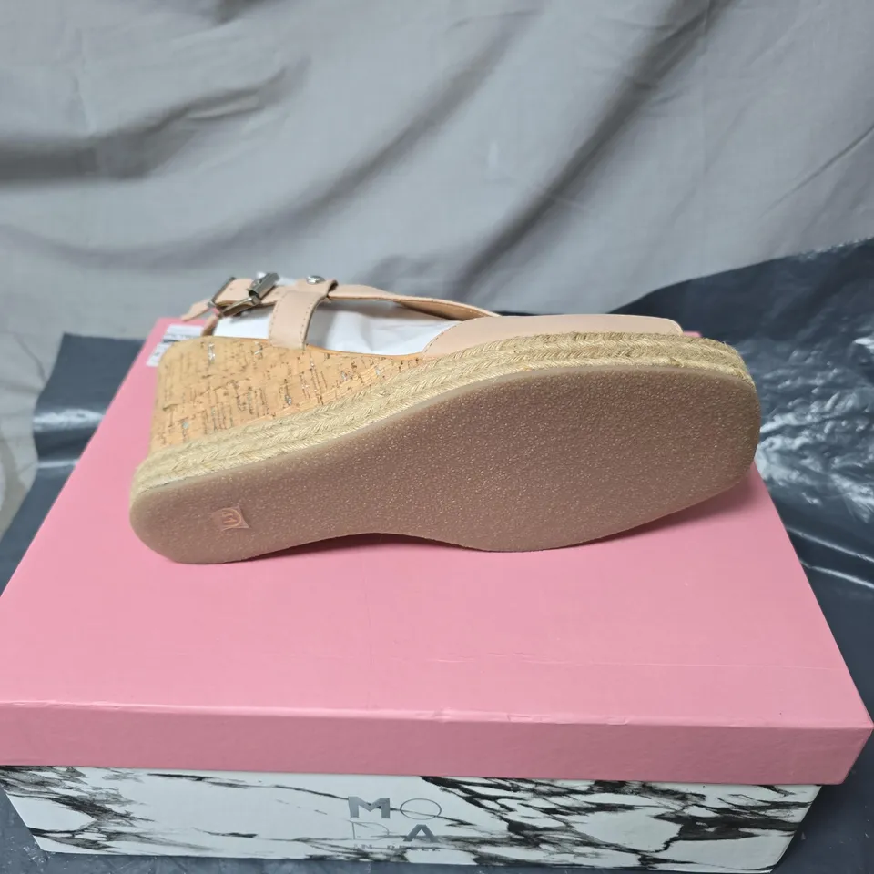 MODA IN PELLE WOMEN'S NUDE-PINK WEDGE SANDALS WITH ANKLE STRAP AND CORK ESPADRILLE SOLE (BOX INCLUDED) SIZE 41