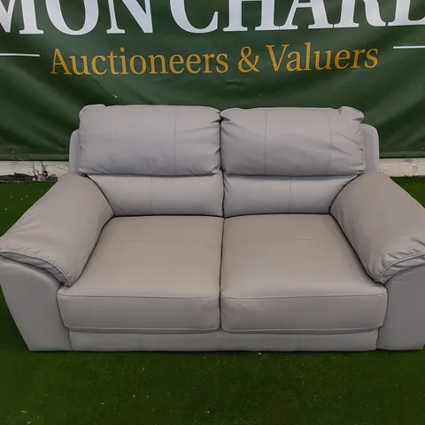 DESIGNER FAUX LEATHER 2-SEATER SOFA IN LIGHT GREY 