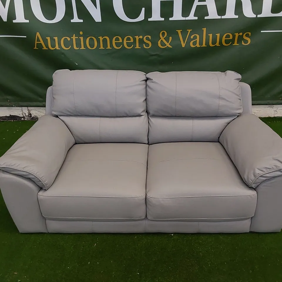 DESIGNER FAUX LEATHER 2-SEATER SOFA IN LIGHT GREY 