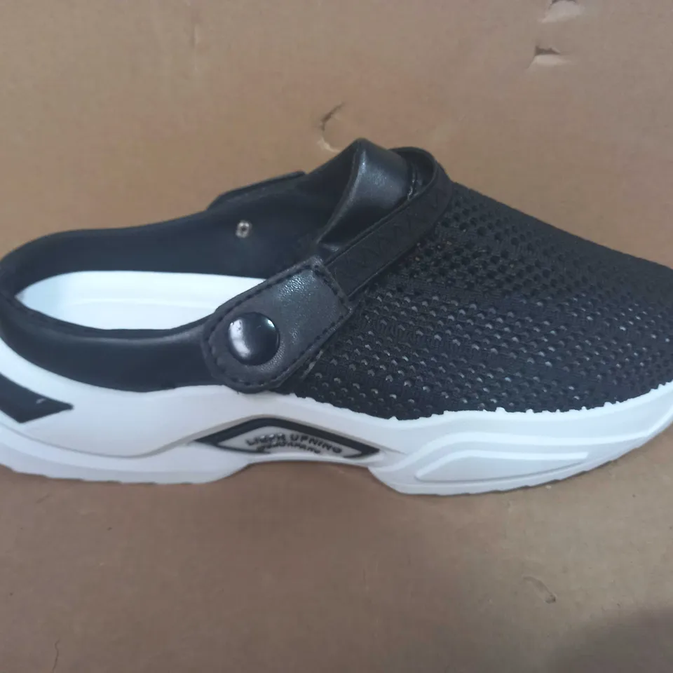 BOXED PAIR OF DESIGNER ORTHOPEDIC HOLLOW-OUT SHOES IN BLACK EU SIZE 43