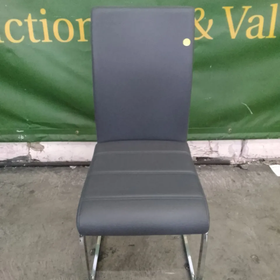 PERTH GREY LEATHER DINING CHAIR WITH CHROME LEGS