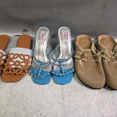 BOX OF APPROXIMATELY 15 ASSORTED PAIRS OF SHOES AND FOOTWEAR ITEMS IN VARIOUS COLOURS, STYLES, AND SIZES - COLLECTION ONLY