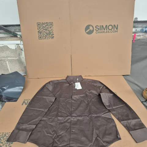 RARE RABBIT SATIN STRETCH SHIRT – BROWN, MEN'S LARGE