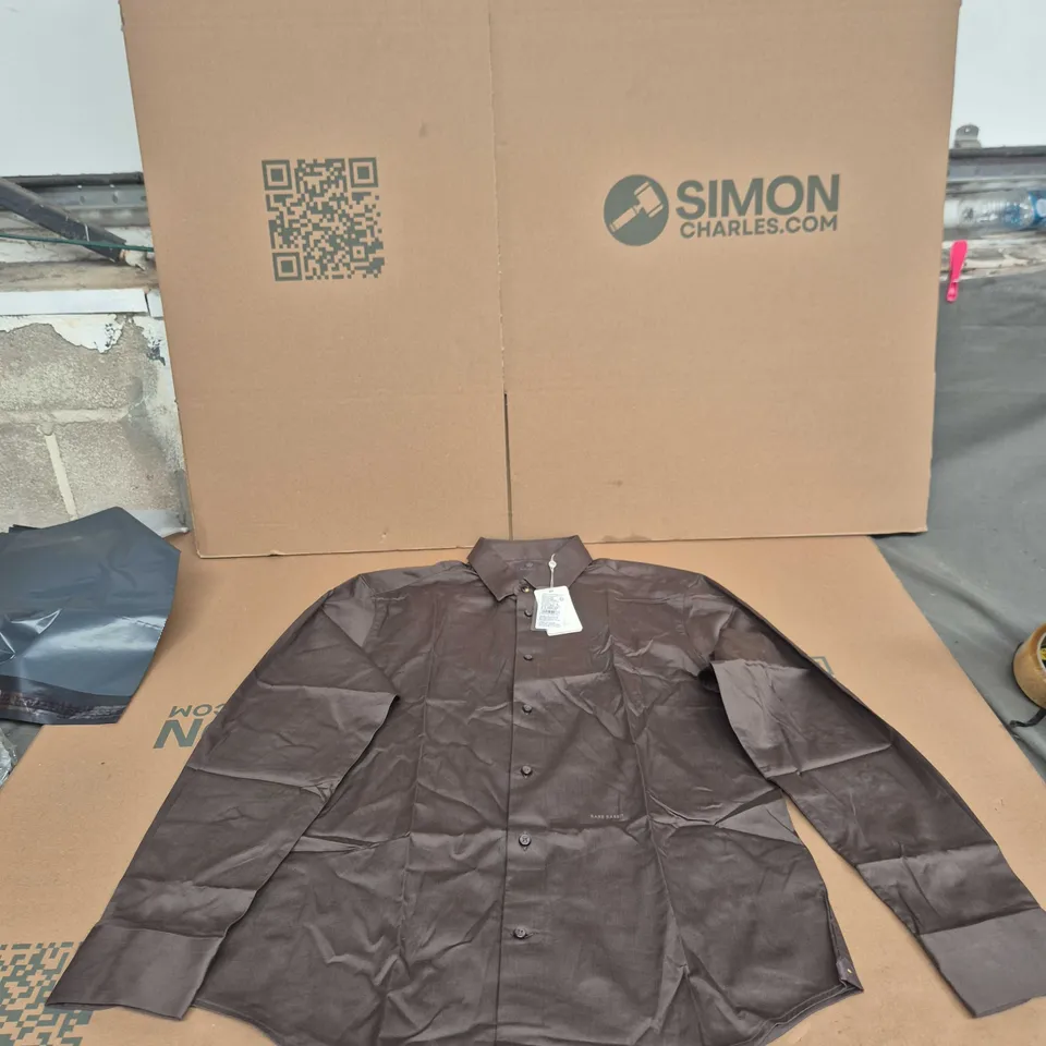 RARE RABBIT SATIN STRETCH SHIRT – BROWN, MEN'S LARGE