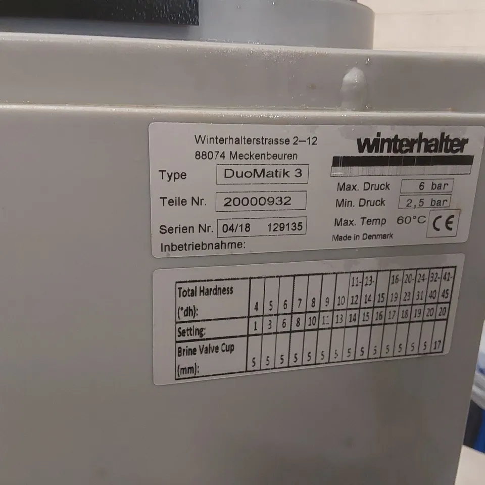 WINTERHALTER DUOMATIC3 AUTO WATER SOFTNER UNIT