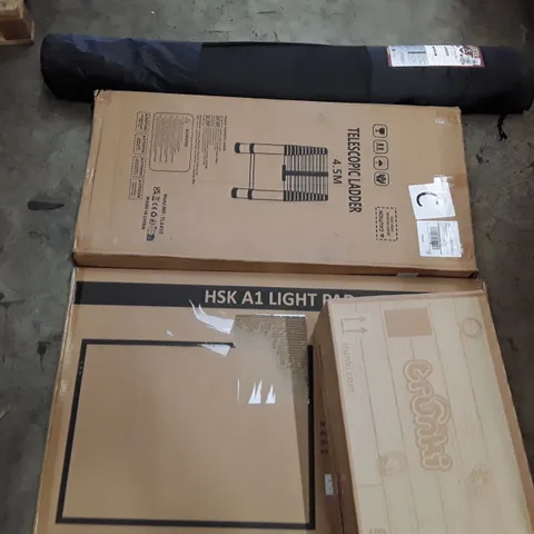 PALLET OF ASSORTED PRODUCTS INCLUDING TELESCOPIC LADDER, YOGA MATT, KIDS LUGGAGE TRUNK AND A1 LIGHT PAD ECT