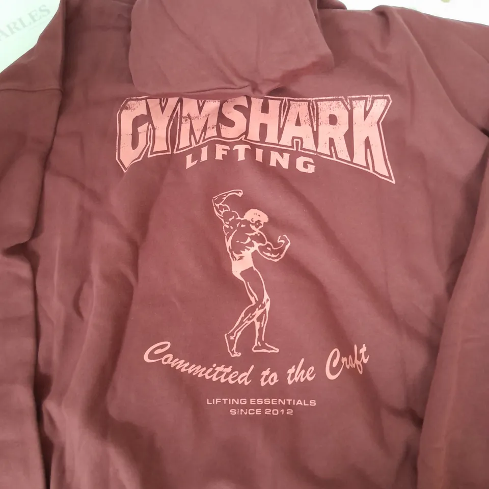 GYMSHARK IRONWORKS OVERSIZED HOODIE IN WASHED BURGUNDY SIZE S