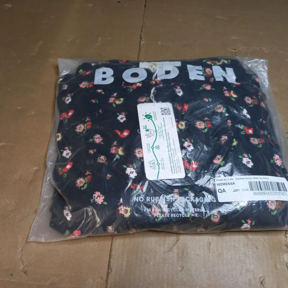 BODEN RUCHED JERSEY MIDI TEA DRESS SIZE UK6R 
