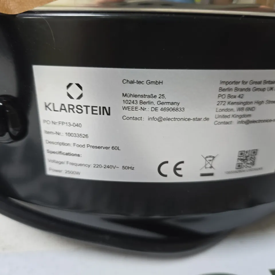 KLARSTEIN FOOD PRESERVER 60L – STAINLESS STEEL KITCHEN APPLIANCE