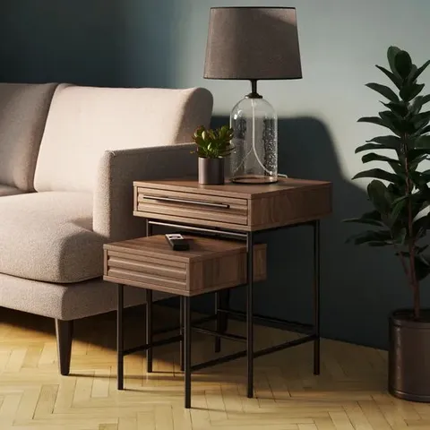 BOXED BRYANT NEST OF SIDE TABLES WITH DRAWERS - WALNUT