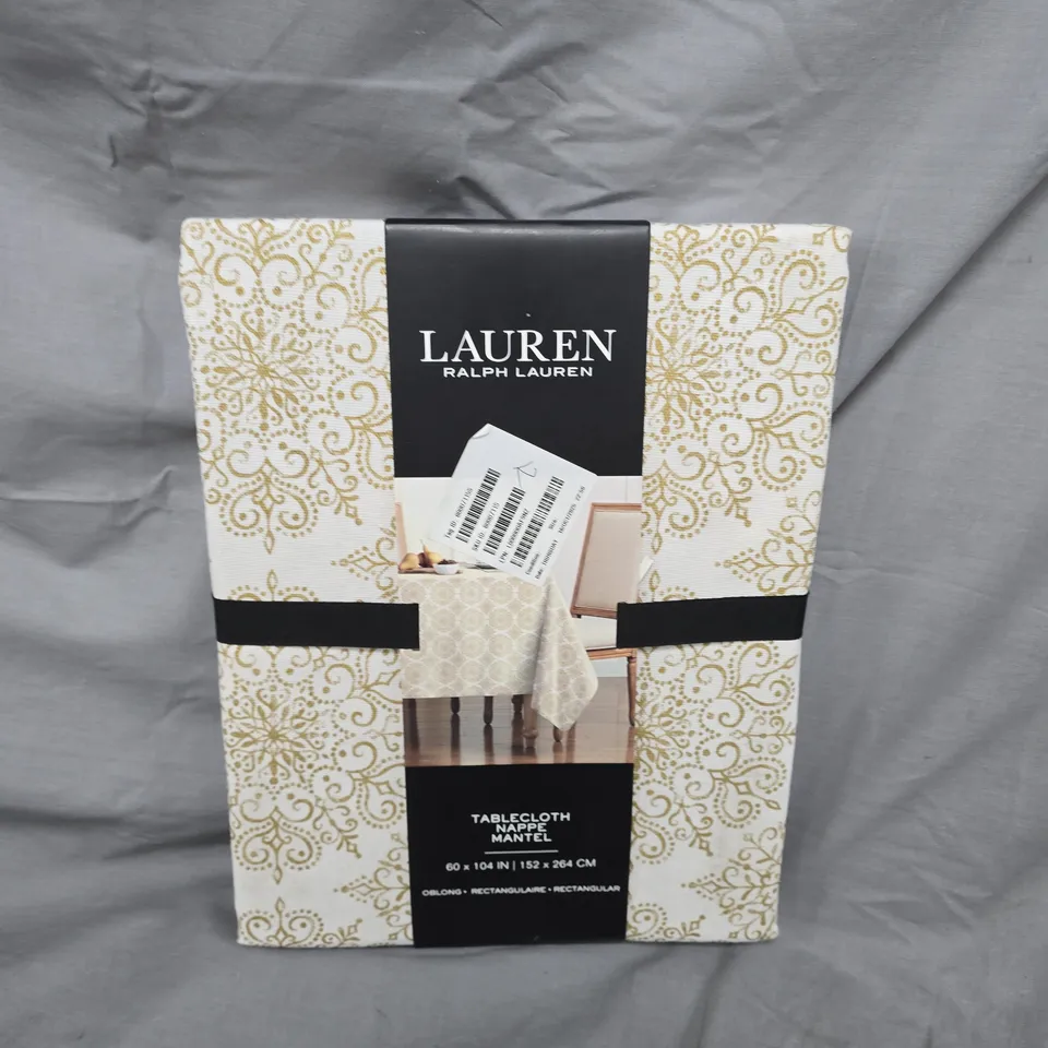 RALPH LAUREN RECTANGULAR TABLECLOTH IN WHITE/GOLD COLOUR DESIGN (152X264CM)
