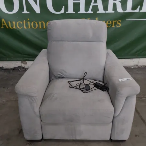 QUALITY ITALIAN DESIGNER ADRIANO POWER RECLINING EASY CHAIR LIGHT GREY FABRIC
