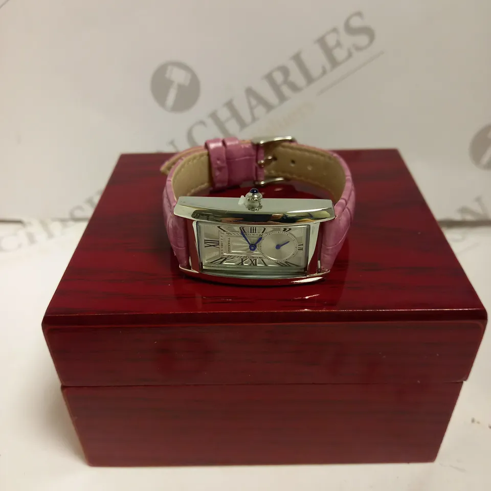 LADIES STOCKWELL WATCH – TEXTURED DIAL WITH SUB DIAL MINUTE HAND – PINK LEATHER STRAP.