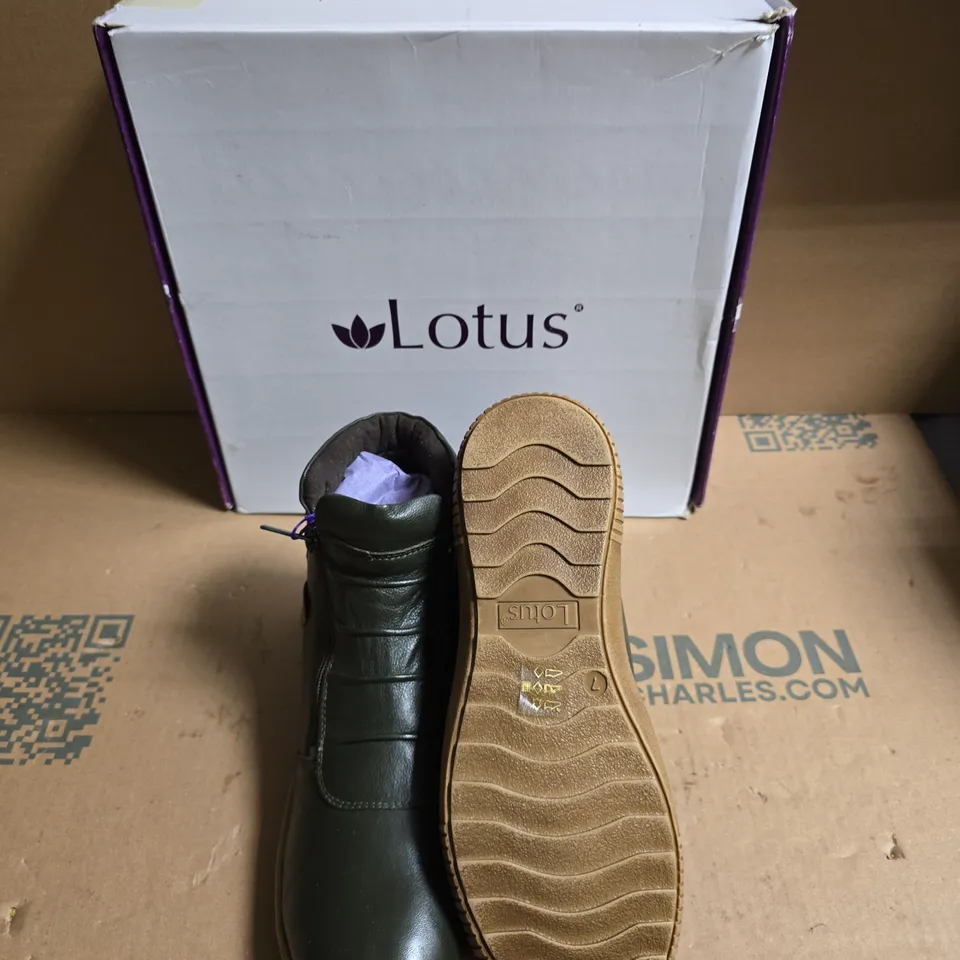 LOTUS DARK GREEN LEATHER ANKLE BOOT WITH ZIPPER – UK SIZE 7