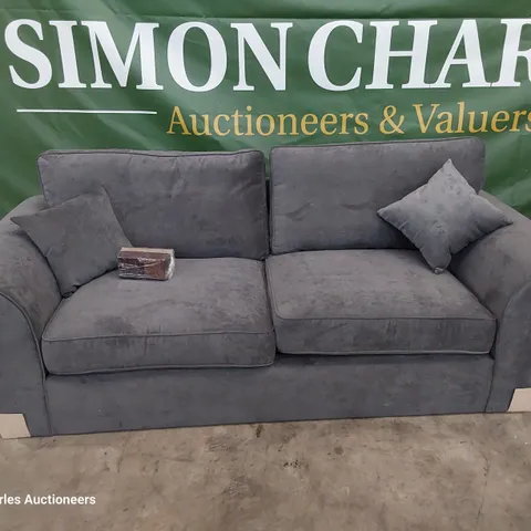 DESIGNER SCROLL ARM THREE SEATER SOFA GREY FABRIC