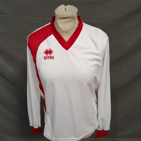 APPROXIMATELY 6 BRAND NEW ERREA WHITE AND RED LONG SLEEVED FOOTBALL SHIRTS - SIZE XS